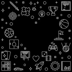 Frame with Video Game outline icons in Heart shape. Games vector concept linear illustration