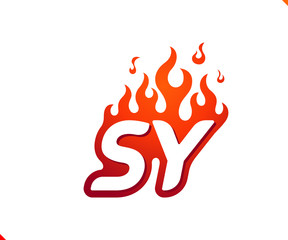 Uppercase initial logo letter SY with blazing flame silhouette,  simple and retro style logotype for adventure and sport activity.