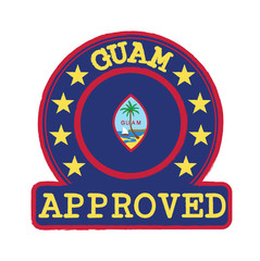 Vector Stamp of Approved logo with Guam Flag in the round shape on the center.