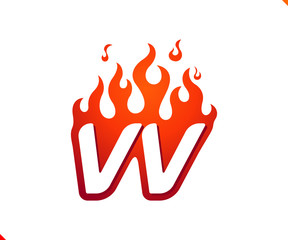 Uppercase initial logo letter VV with blazing flame silhouette,  simple and retro style logotype for adventure and sport activity.