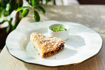 cottage cheese cake with sauce
