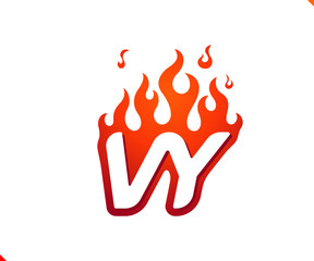 Uppercase initial logo letter VY with blazing flame silhouette,  simple and retro style logotype for adventure and sport activity.