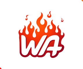 Uppercase initial logo letter WA with blazing flame silhouette,  simple and retro style logotype for adventure and sport activity.