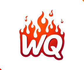 Uppercase initial logo letter WQ with blazing flame silhouette,  simple and retro style logotype for adventure and sport activity.