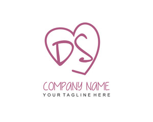 Initial DS letter handwriting logo with heart template vector