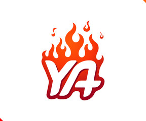 Uppercase initial logo letter YA with blazing flame silhouette,  simple and retro style logotype for adventure and sport activity.