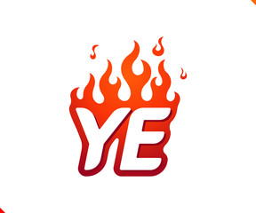 Uppercase initial logo letter YE with blazing flame silhouette,  simple and retro style logotype for adventure and sport activity.