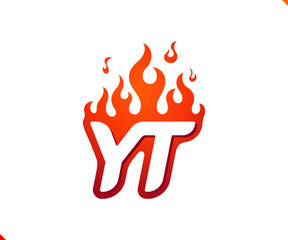 Uppercase initial logo letter YT with blazing flame silhouette,  simple and retro style logotype for adventure and sport activity.