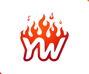 Uppercase initial logo letter YW with blazing flame silhouette,  simple and retro style logotype for adventure and sport activity.