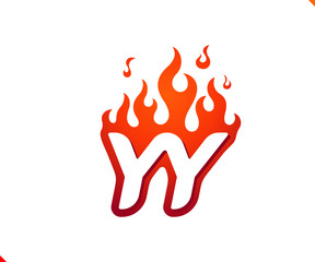 Uppercase initial logo letter YY with blazing flame silhouette,  simple and retro style logotype for adventure and sport activity.