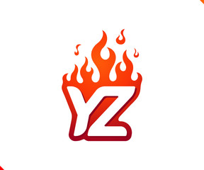 Uppercase initial logo letter YZ with blazing flame silhouette,  simple and retro style logotype for adventure and sport activity.