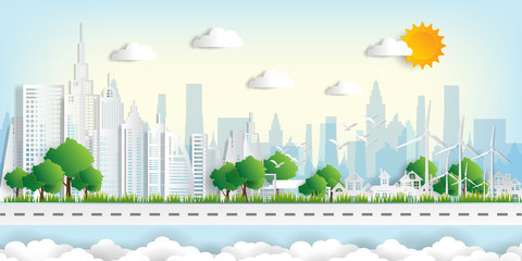 Vector illustration. Eco friendly concept, Green city save the world