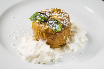 roasted apple with whipped cream