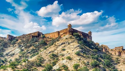 Fototapeta premium View of Jaigarh Fort as seen from Amber Fort at Amer near Jaipur, Rajasthan, India