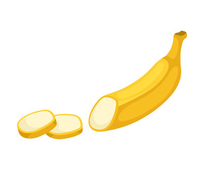 Piece of banana in a peel. Vector illustration on a white background.