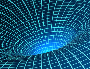 Wormhole. Singularity and event horizon - warp space and time. Digital visualisation of Black Hole. Vector illustration