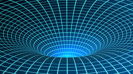 Wormhole. Singularity and event horizon. Digital visualisation of Black Hole. Vector illustration