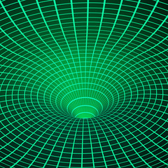 Abstract wireframe of wormhole. Space curvature - funnel. Vector illustration