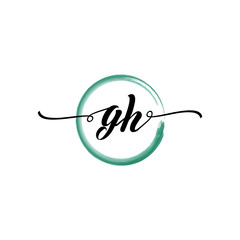 GH initial handwriting logo template. round logo in watercolor color with handwritten letters in the middle. Handwritten logos are used for, weddings, fashion, jewelry, boutiques and business