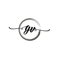 GV initial handwriting logo template. round logo in watercolor color with handwritten letters in the middle. Handwritten logos are used for, weddings, fashion, jewelry, boutiques and business