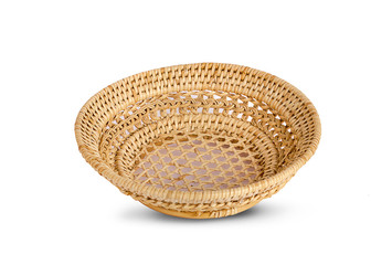vintage weave wicker basket isolated on white background