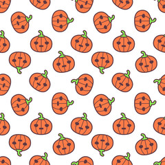 Seamless halloween pattern with cute pumpkins. Holiday design for greeting card, gift box, wallpaper, fabric, web design. Isolated on white. 