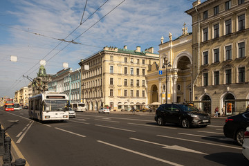 traffic on Nevsky Avenue one summer morning