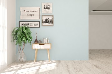 Empty room in white color. Scandinavian interior design. 3D illustration