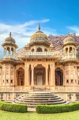 Obraz premium Chhatri of Gaitor, cenotaph for the royal family, Jaipur, Rajasthan, India,