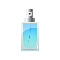 Perfume turquoise bottle icon.Raster illustration in flat cartoon style on white background