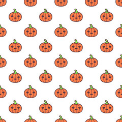Seamless halloween pattern with cute icons pumpkins. Simple design for greeting card, gift box, fabric, web design. Isolated on white.