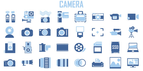 Camera, Photography, Action camera logo. Camera for active sports. Ultra HD. 4K  elements - minimal flat web icon set. flat icons collection. Simple mono symbol vector illustration. Blue tone color.