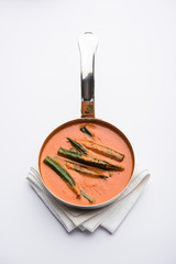 Hyderabadi Bhindi ka Salan or Okra salan made using ladies' fingers or ochro. Main course recipe...