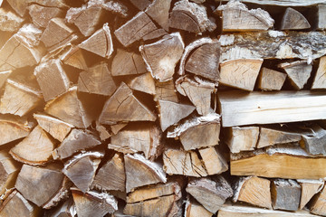 Woodpile in countryside close up