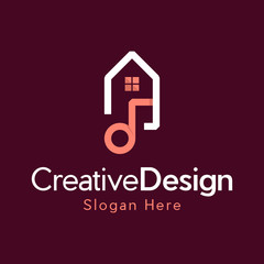 Music House Logo Design Template, Creative Simple Music House Logo, Music House Studio Logo Design Vector Template