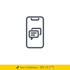 Phone Chat App Icon / Vector - In Line / Stroke Design