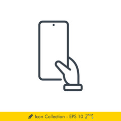 Holding Phone Icon / Vector - In Line / Stroke Design