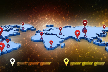 3d rendering Red map pointer with world map