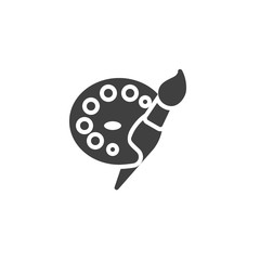 Paint brush and palette vector icon. filled flat sign for mobile concept and web design. Art, brush and paint palette glyph icon. Symbol, logo illustration. Vector graphics