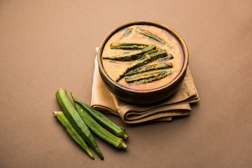 Hyderabadi Bhindi ka Salan or Okra salan made using ladies' fingers or ochro. Main course recipe...