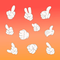 Set of vector illustrations of hand gestures in cartoon style for design.