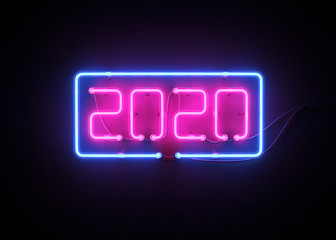 New year 2020 made from neon alphabet.