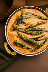 Hyderabadi Bhindi ka Salan or Okra salan made using ladies' fingers or ochro. Main course recipe...
