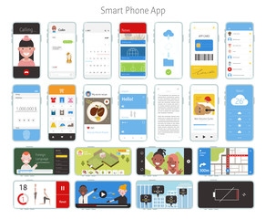 Various smartphone apps templates. flat design style minimal vector illustration.