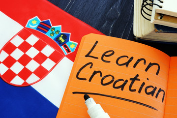 Learn Croatian language sign and flag. - obrazy, fototapety, plakaty