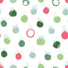 Abstract Christmas pattern with colorful circles spots and bows. Vector print pastel colors on white background.