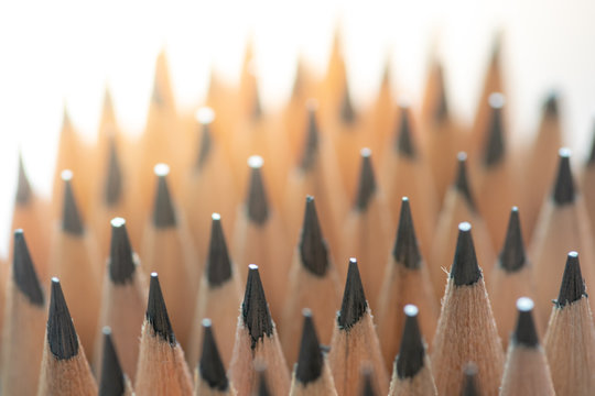 Close up front image of stacked pencils tip.shallow focus effect..
