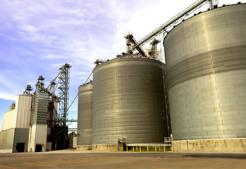 Grain Elevator, Silo, blue sky clouds