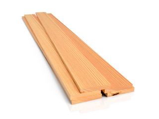 Stack of wooden boards on white floor, isolated. 3D rendering