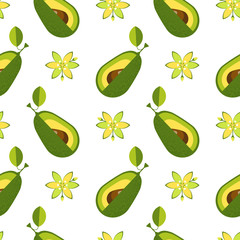Avocado. Seamless pattern on isolated white background. Vector